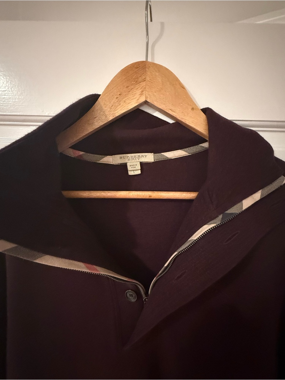 Burberry Men’s Burgundy 1/4 Button Pullover